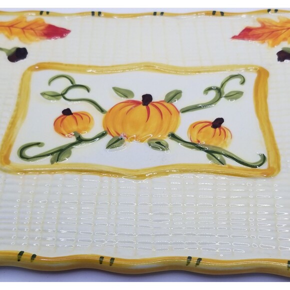 Fall Temptations by Tara Rectangle Tray Trivet Ceramic Pumpkin Autumn Acorn 6x9 - Picture 7 of 9